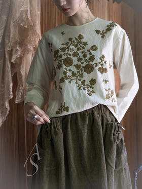 Maku 25AW 米白色手织羊毛刺子花卉钩绣上衣