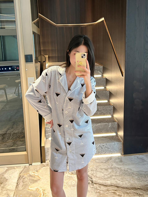 官网399！P.J.Sawage全棉磨毛男友风家居服睡裙女 可外穿性感衬衫长袖裙pjs 商品图1