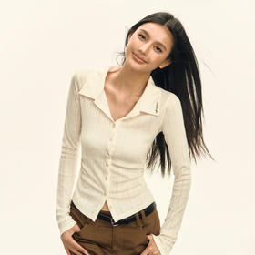 Ariseism美式复古设计感翻领长袖衬衫女秋季新款修身打底上衣