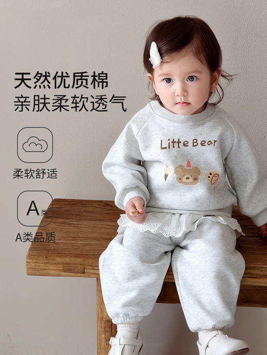 2025早秋新款【柔暖亲肤软糯！花边萌趣】宝宝套装 2025 秋装儿童长袖卫衣花边卫裤婴幼儿洋气保暖衣服两件套。hb 商品图2