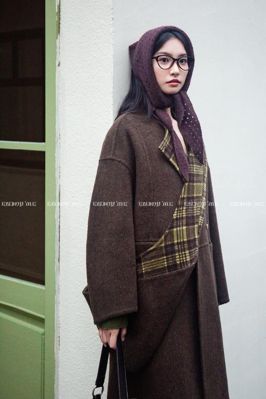 【门店同款】ENJOY冬季“暖冬知性”格子披肩中长款大衣 166550192 商品图3