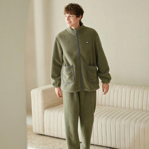 芬腾情侣睡衣秋冬季抗静电珊瑚绒长袖套装简约时尚休闲大码家居服 商品图2