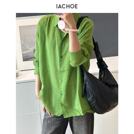 棉仓3631504023-青柠绿天丝苎麻衬衫 商品图2