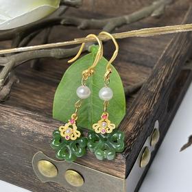 珠光宝气~ 碧玉四叶草耳坠