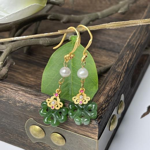 珠光宝气~ 碧玉四叶草耳坠 商品图0