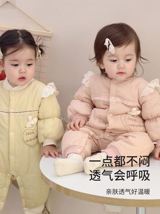 【云感贴肤透气柔软！软fufu加厚夹棉】婴儿连体衣秋冬宝宝衣服冬装夹棉保暖棉衣新生婴幼儿冬季棉服哈衣。hb 商品图3