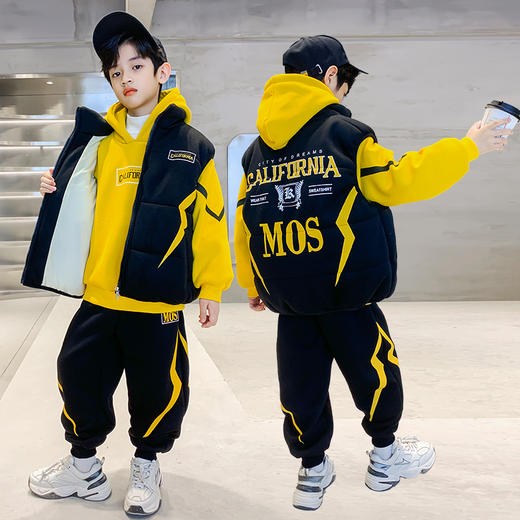 男童冬装套装2025新款中大儿童装加厚加绒潮男孩秋冬季卫衣三件套 商品图3