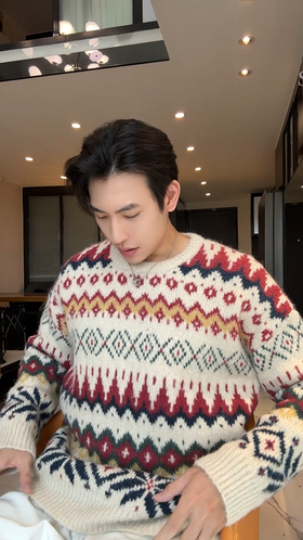 45119SDSA男士秋冬新款痞帅男装韩版撞色趣味条纹圆领针织衫百搭毛衣