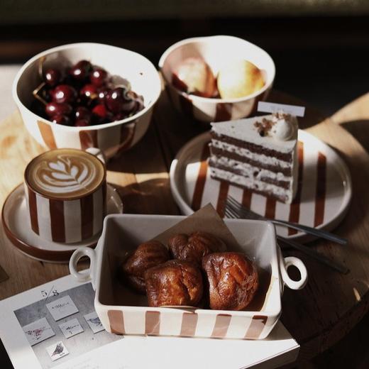 有温度的陶瓷餐具🥣【美拉德焦糖色手绘条纹系列】☕️“低价”感受一下出口的高品质！✅多款器型可选 商品图0