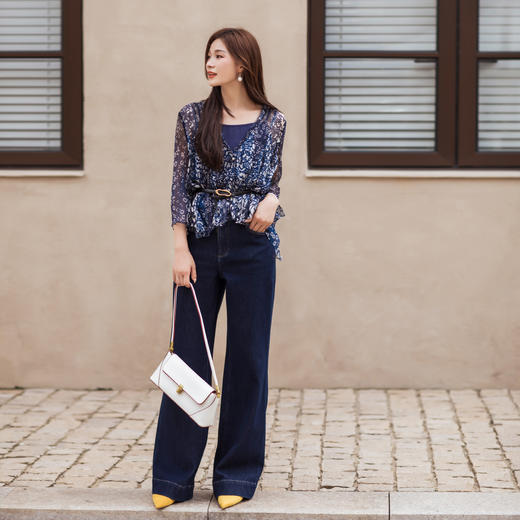 【林栖设计小店】【草木丹宁】雾织山花系列牛仔裤配植物染方巾宽松2025秋季新款阔腿裤1953073 商品图1