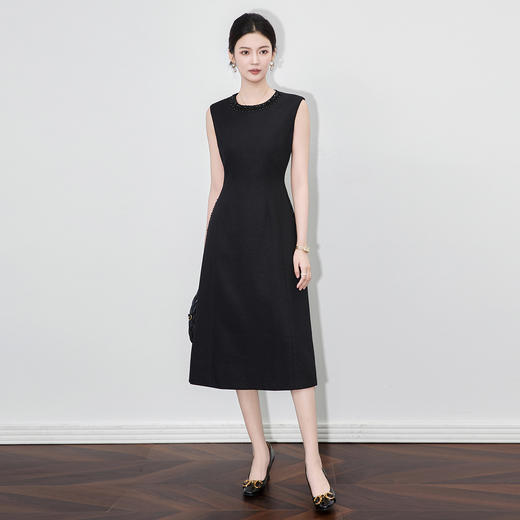 「高货wl」全新升级【铂金会员395/天猫529/差价134】(93206)洛诗琳重工钉珠毛呢连衣裙2025秋季收腰修身无袖背心裙 商品图1