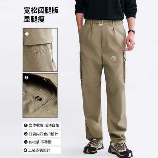 棉仓366818014-巴恩风工装裤男 秋季棉锦帆布立体剪裁宽松多袋裤阔腿裤 商品图0