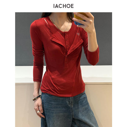 棉仓3661501016-假两件天丝羊毛T恤 商品图0