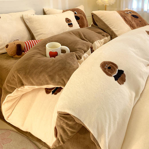 秋冬【A类ins牛奶绒三件套】卡通风高克重印花四件套 被套床上用品 商品图0