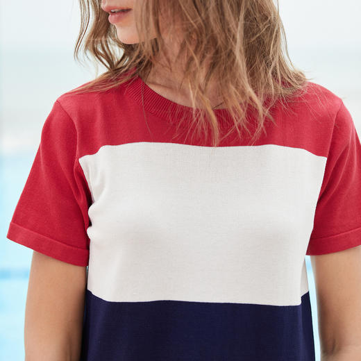 欧芮儿夏撞色针织衫女中长款收腰显瘦连衣裙女裙子 商品图2