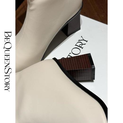 余潇潇 进口PU皮丝绸羊皮垫时尚百搭高跟长筒尖头靴子 商品图2