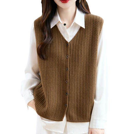 百媚生 100%纯羊毛V领宽松无袖叠穿坎肩针织马甲G089 商品图4