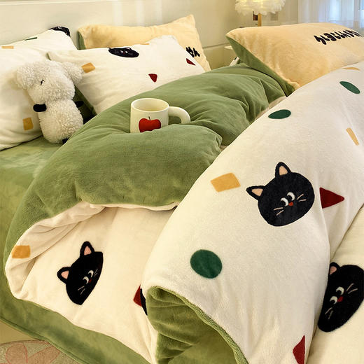 秋冬【A类ins牛奶绒三件套】卡通风高克重印花四件套 被套床上用品 商品图7