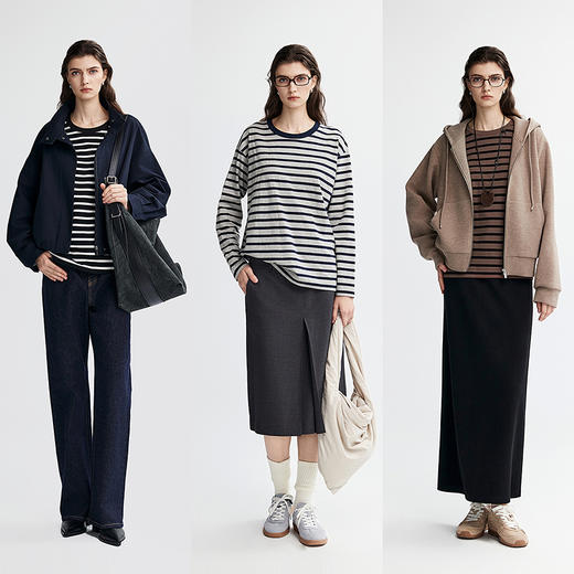 棉仓366601042-棉氨混纺撞色条纹长T恤 商品图4