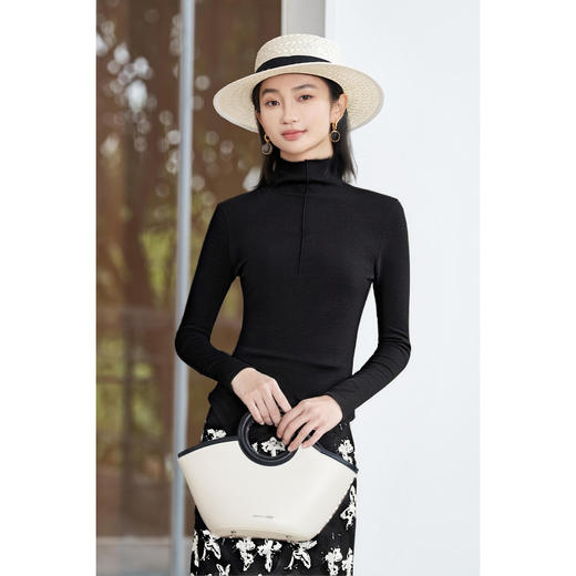 剩M/L/XL 米思阳2025秋季新款设计感ins不规则高领天丝棉针织打底衫女4555 商品图6