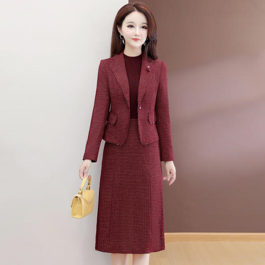 QYM 54C2525-Y外套连衣裙两件套长袖开衩中长裙+西装外套 商品图0