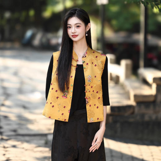MYJ 知性优雅三件套旗袍休闲时尚民族风印花马甲内搭 商品图2