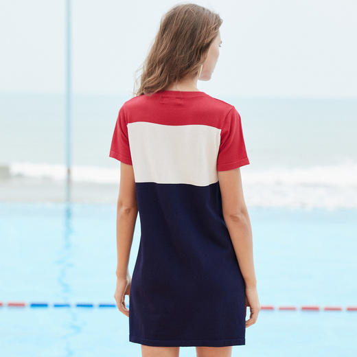 欧芮儿夏撞色针织衫女中长款收腰显瘦连衣裙女裙子 商品图1