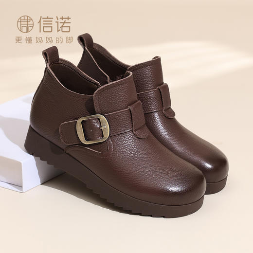 真皮妈妈短靴女软底平底舒适中老年加绒保暖棉鞋皮鞋2025冬季新款5M103-11D 商品图1