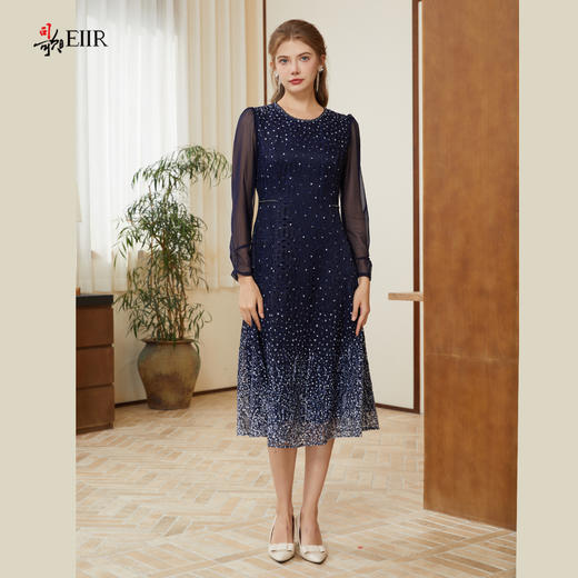 司歌蕾丝长袖裙圆领印花高雅连衣裙A901252X 商品图2