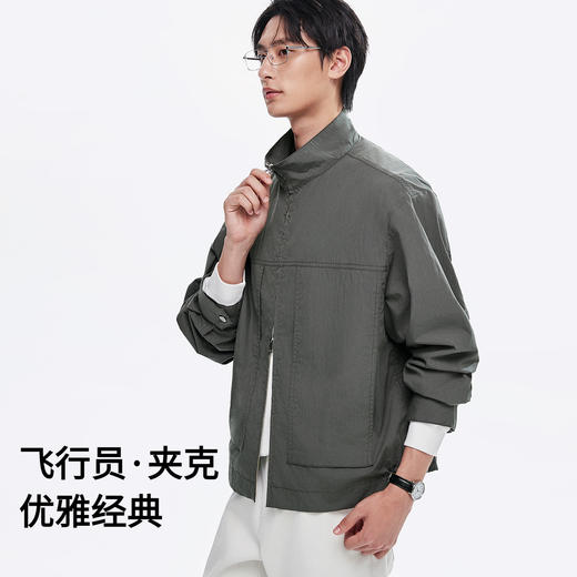 棉仓366811002-宽松版棉锦肌理立领飞行员夹克 商品图1