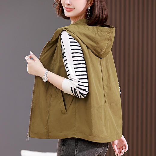 百媚生 马甲女短款连帽薄款春秋休闲百搭背心323295 商品图1