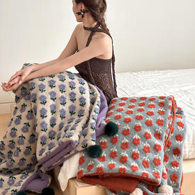 自然醒羊羔毛提花双面盖毯午睡毯复古治愈沙发毯床尾毯车载毯子MT