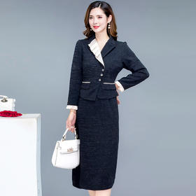 QYM 5C25277-Y假两件职业包臀连衣裙高腰西装裙中长款一步裙