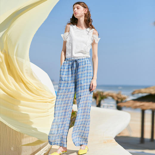 OLrain法式高级穿搭时尚套装女夏季2022新款露肩上衣阔腿裤两件套 商品图3