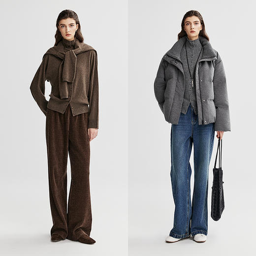 棉仓366635032-一体成型高领蘑菇扣羊毛羊绒混纺开衫 商品图4