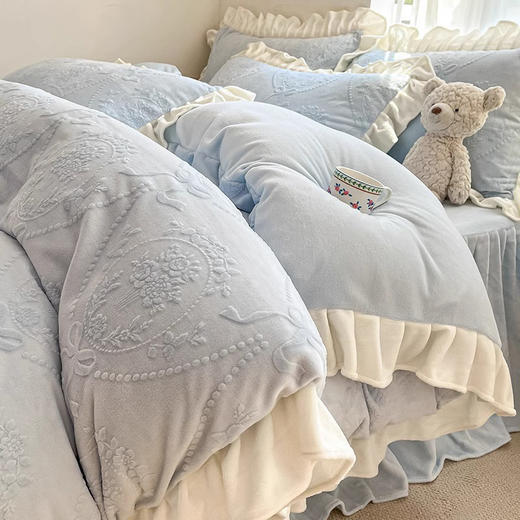 冬季【双面加厚牛奶珊瑚绒】床上四件套 冬季法兰绒床品床裙 加绒面床单被套  商品图6
