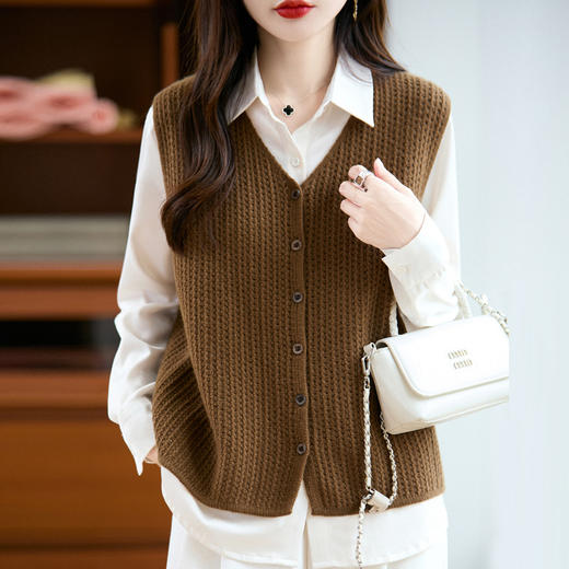 百媚生 100%纯羊毛V领宽松无袖叠穿坎肩针织马甲G089 商品图1