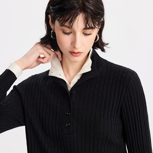 棉仓366635045-羊毛撞色假两件针织衫 商品图3