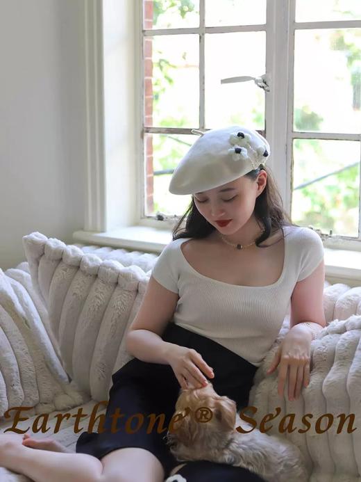新款韩版花朵羊毛帽保暖贝雷帽显脸小女帽子毛呢画家帽 商品图3