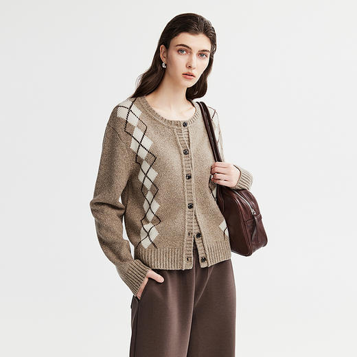 棉仓366635016-菱形格纹针织开衫 商品图1