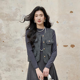 奢姿大码女装2025秋季时尚小香风粗花呢马甲胖妹妹气质减龄上衣9954394284A