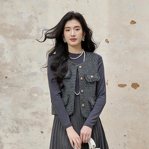 奢姿大码女装2025秋季时尚小香风粗花呢马甲胖妹妹气质减龄上衣9954394284A 商品图0