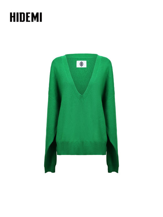 HIDEMI 进口澳洲美利奴羊毛U型领刺绣logo套头针织衫毛衣叠穿神器 商品图11
