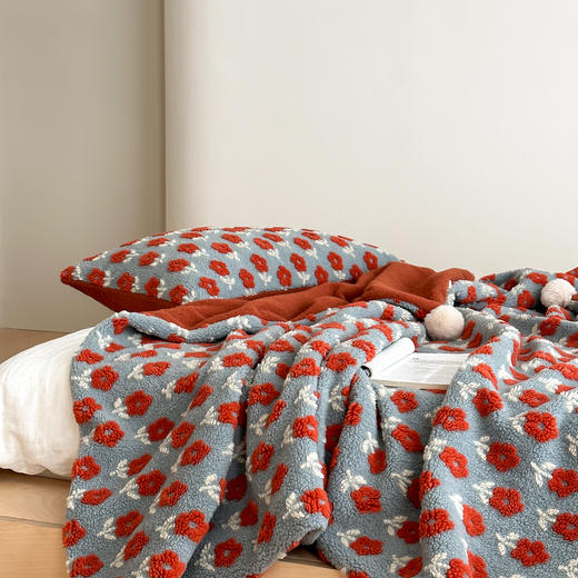 自然醒羊羔毛提花双面盖毯午睡毯复古治愈沙发毯床尾毯车载毯子MT 商品图12