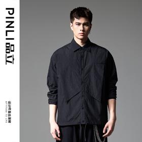 PINLI品立新款工装宽松休闲夹克潮牌黑色时尚休闲男外套B243104037