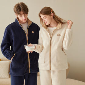 芬腾情侣睡衣秋冬季珊瑚绒抗静电长袖套装时尚休闲加厚家居服冬天