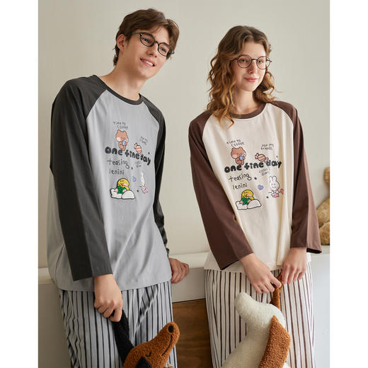 （合作款）芬腾情侣睡衣春秋季纯棉圆领长袖家居服yc0209002 商品图2