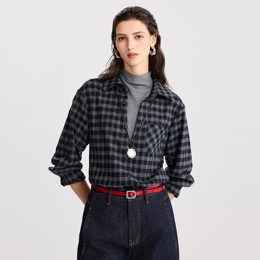 棉仓366604043-假两件格子衬衫 商品图0