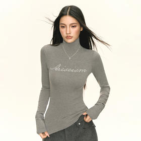 Ariseism 美式复古小高领烫钻长袖T恤女秋季新款修身打底上衣