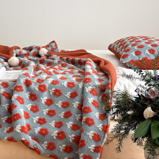 自然醒羊羔毛提花双面盖毯午睡毯复古治愈沙发毯床尾毯车载毯子MT 商品图11